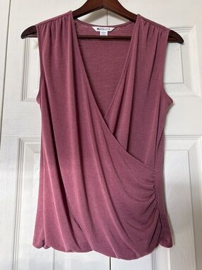 Athleta Breezy Wrap Tank Top in Pink Mauve Size Small | Athleisure Lounge Wear